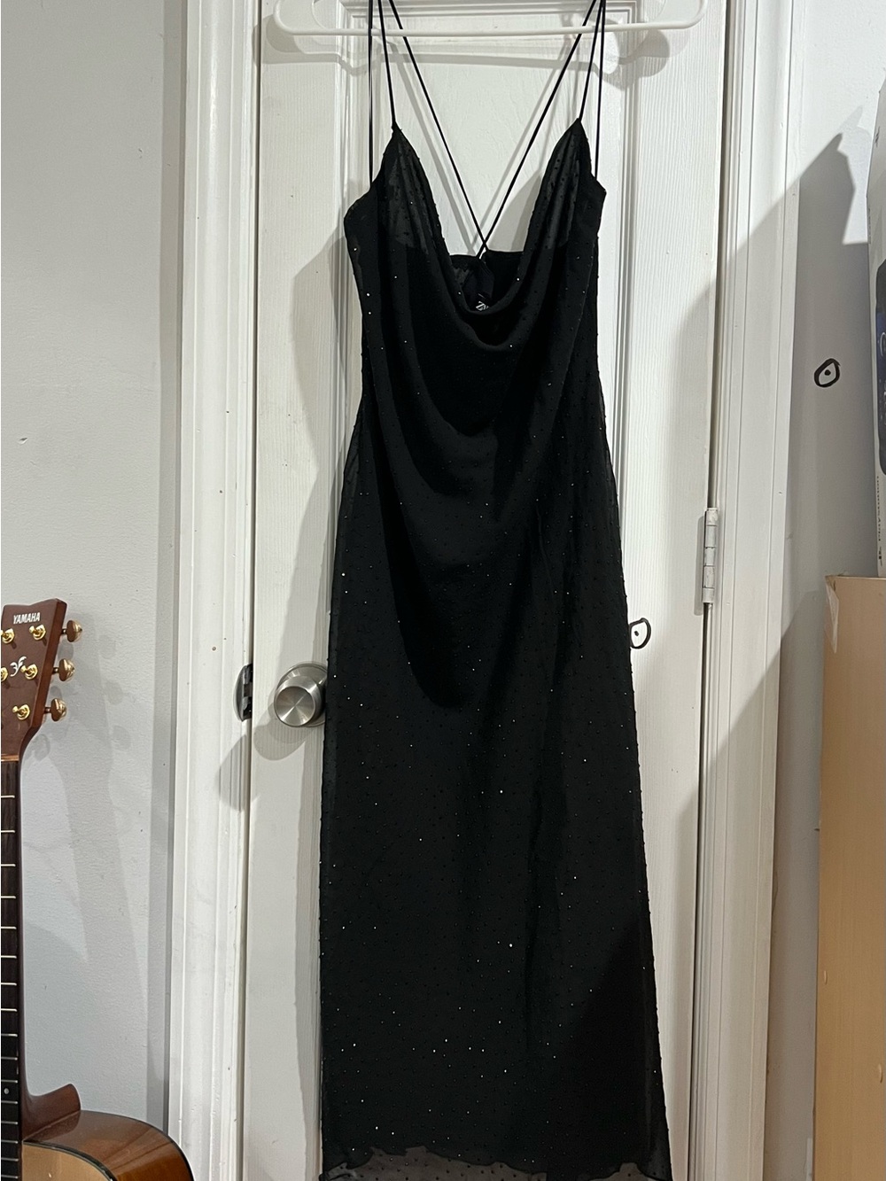Zara Black Sequin Cowl Maxi Dress